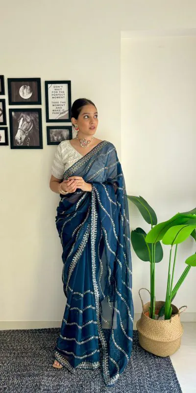 AC BROWNIE Blue Color Soft Organza Zari With Sequence Saree Blouse :Heavy Velvet   Casual, Wedding, Festive, Events Expected Delivery 4-6 Working Days @1999 | Designer Sarees, Sarees, Bollywood Sarees, Creative Sarees, Embroidered Sarees, Ethnic Saree, Modern Digital sarees, Party Wear Sarees