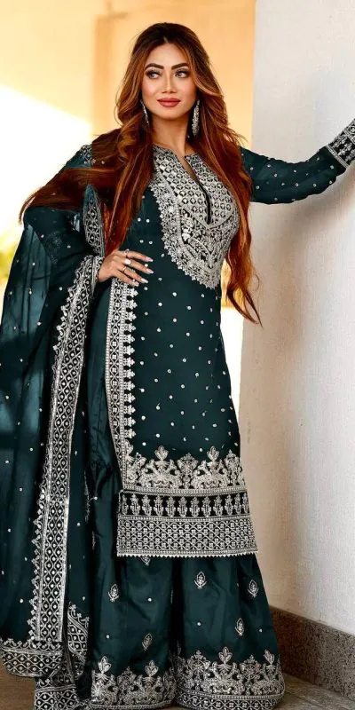 SSR 449 Green Color Georgette Embroidery Sequence Salwar Suit Wedding, Party, Festive, Events Expected Delivery 4-6 Working Days @ 2049/- Only | Salwar suit, Casual Suits, Creative suits, Designer Suits, Party Wear Suits, Straight Suits