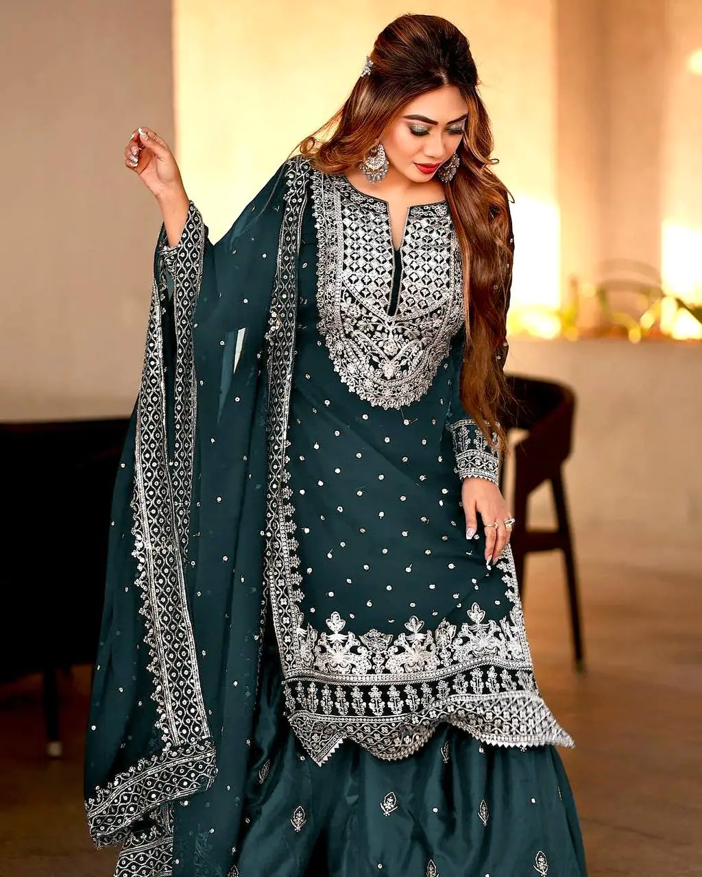 SSR 449 Green Color Georgette Embroidery Sequence Salwar Suit Wedding, Party, Festive, Events Expected Delivery 4-6 Working Days @ 2049/- Only | Salwar suit, Casual Suits, Creative suits, Designer Suits, Party Wear Suits, Straight Suits