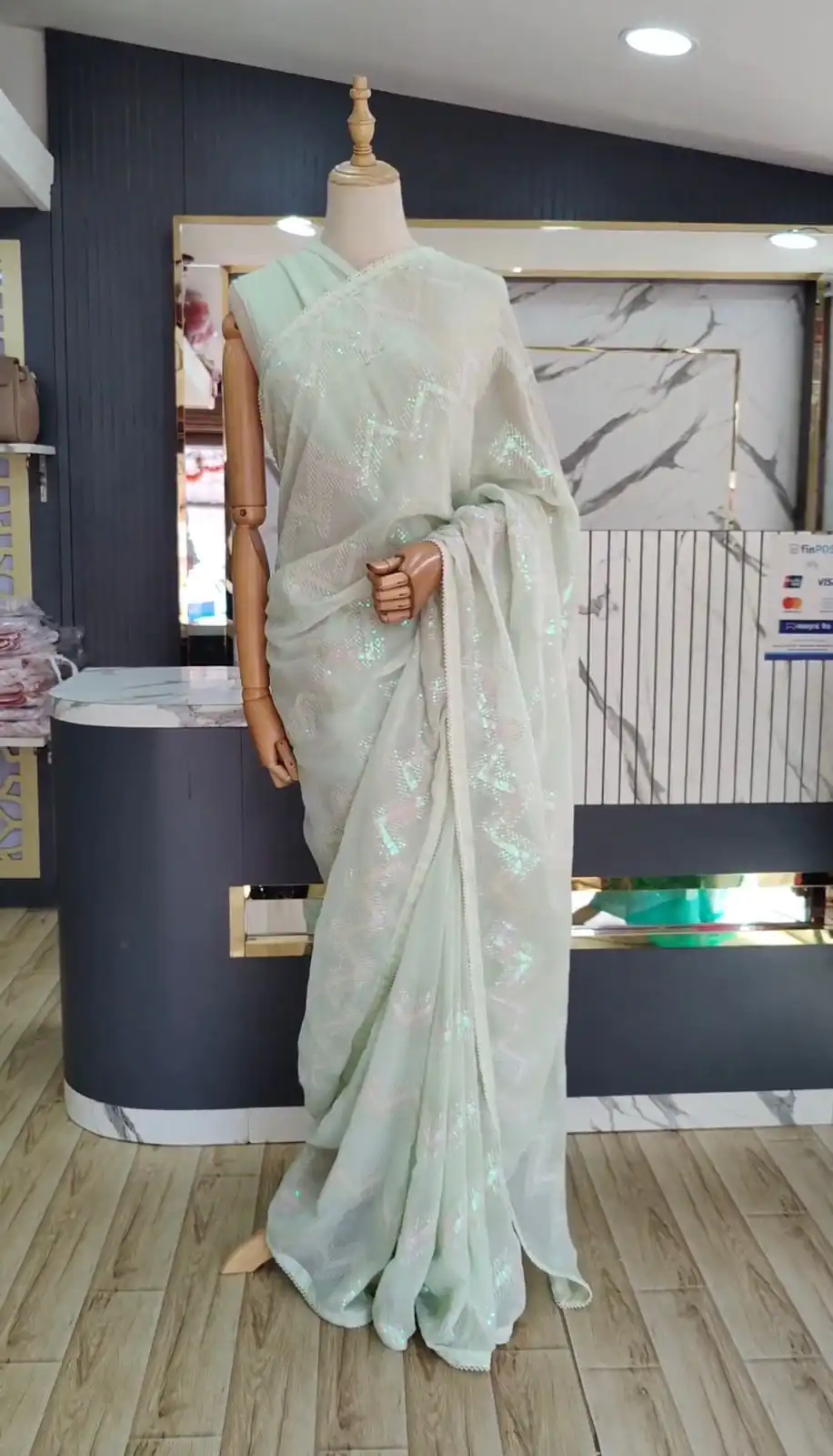 KD 401 Light Green Georgette Thread Sequence Lace Saree Casual, Party, Wedding, Festive, Events Etc.  Expected Delivery 4-6 Working Days @1799/- | Designer Sarees, Sarees, Bollywood Sarees, Creative Sarees, Embroidered Sarees, Modern Digital sarees, Party Wear Sarees