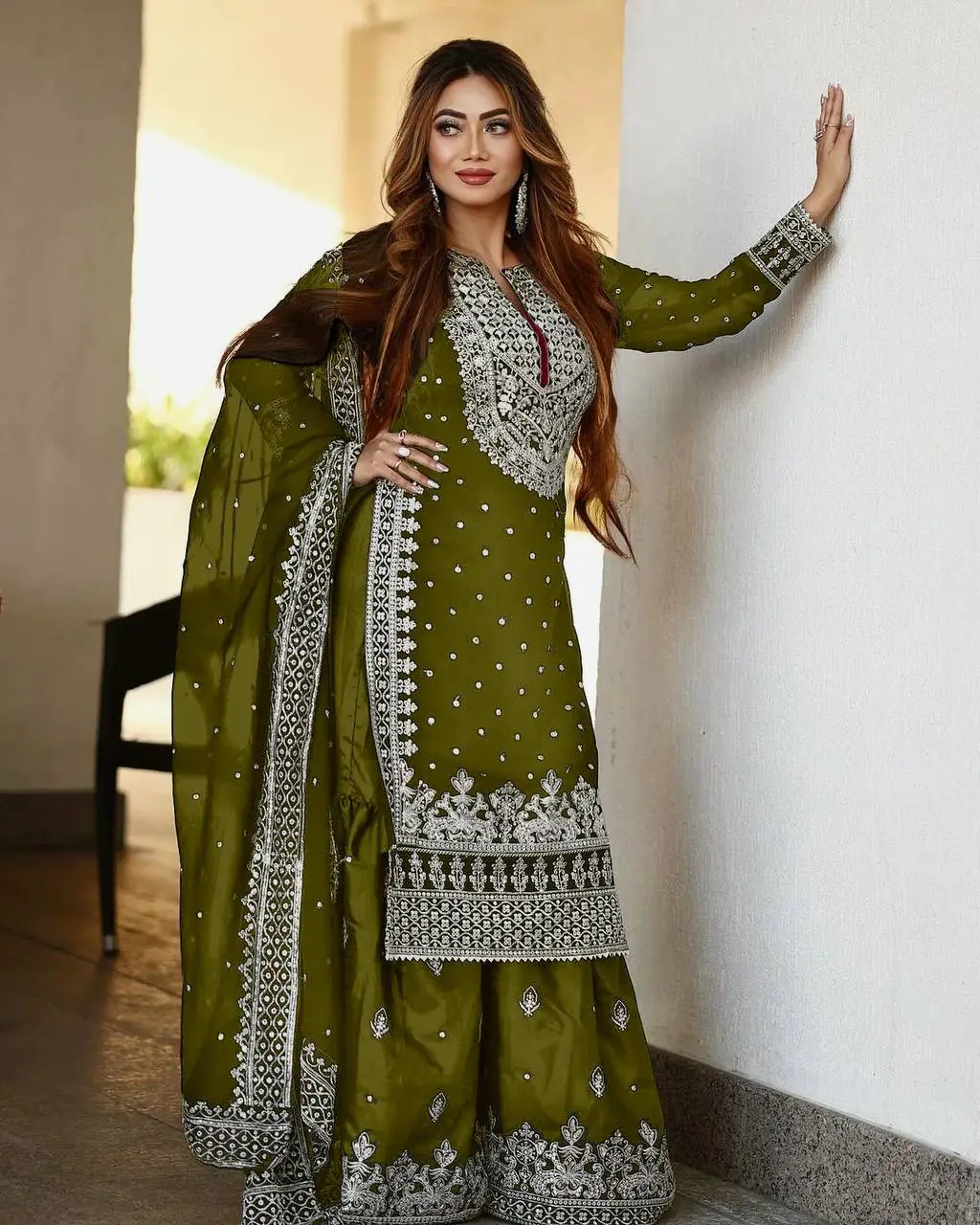 SSR 449 Mehndi Color Georgette Embroidery Sequence Salwar Suit Wedding, Party, Festive, Events Expected Delivery 4-6 Working Days @ 2049/- Only | Salwar suit, Casual Suits, Creative suits, Designer Suits, Party Wear Suits, Straight Suits