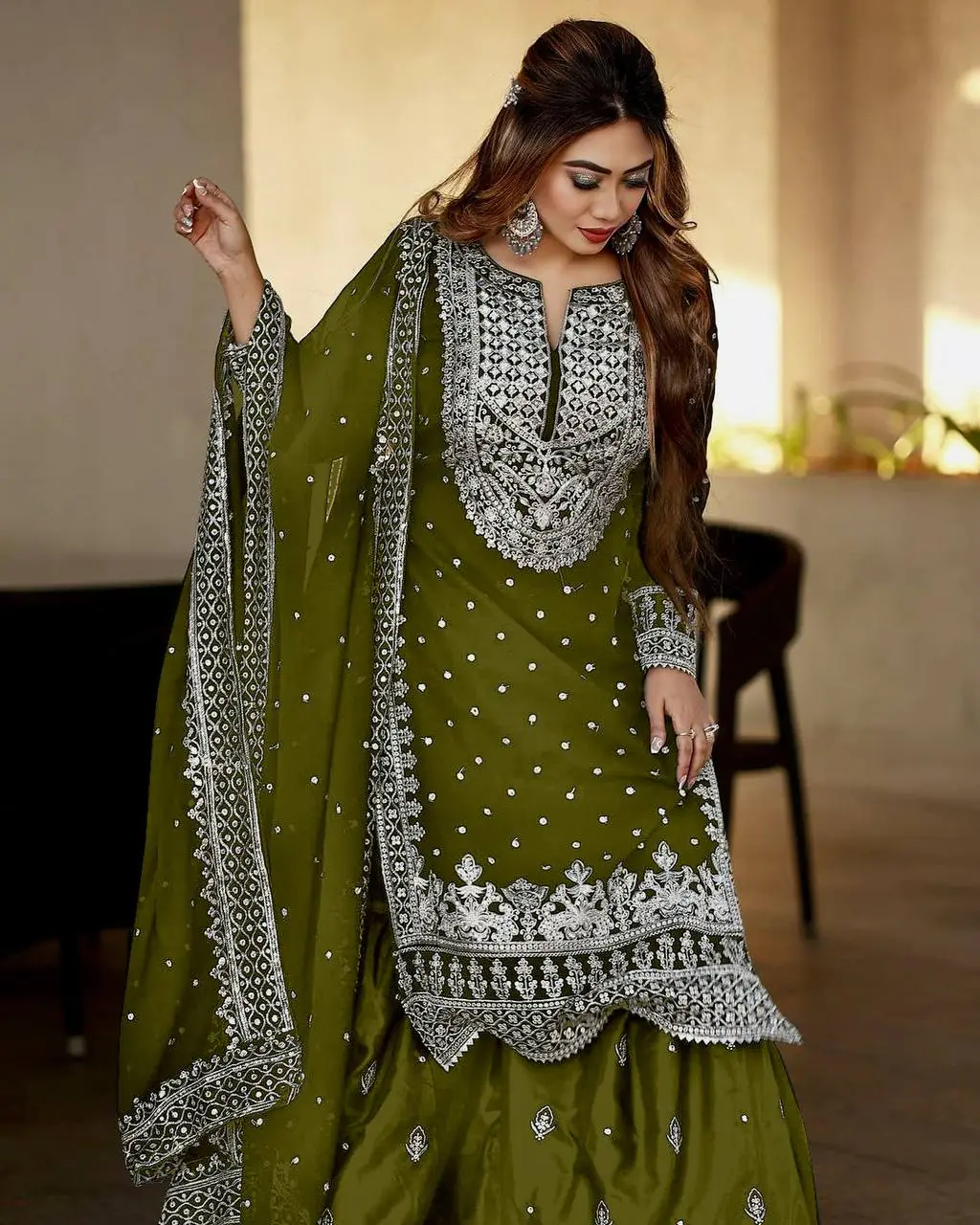 SSR 449 Mehndi Color Georgette Embroidery Sequence Salwar Suit Wedding, Party, Festive, Events Expected Delivery 4-6 Working Days @ 2049/- Only | Salwar suit, Casual Suits, Creative suits, Designer Suits, Party Wear Suits, Straight Suits