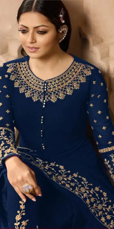 LT NITYA 3803 Navy Blue Color Georgette With Cording Work Sharara Suit Wedding, Festive, Party Events Etc. Expected Delivery 4-6 Working Days @1949/- | Jump Suits, Salwar suit, Casual Suits, Creative suits, Designer Suits, Palazzo Suits, Party Wear Suits, Patiala Suits, Straight Suits
