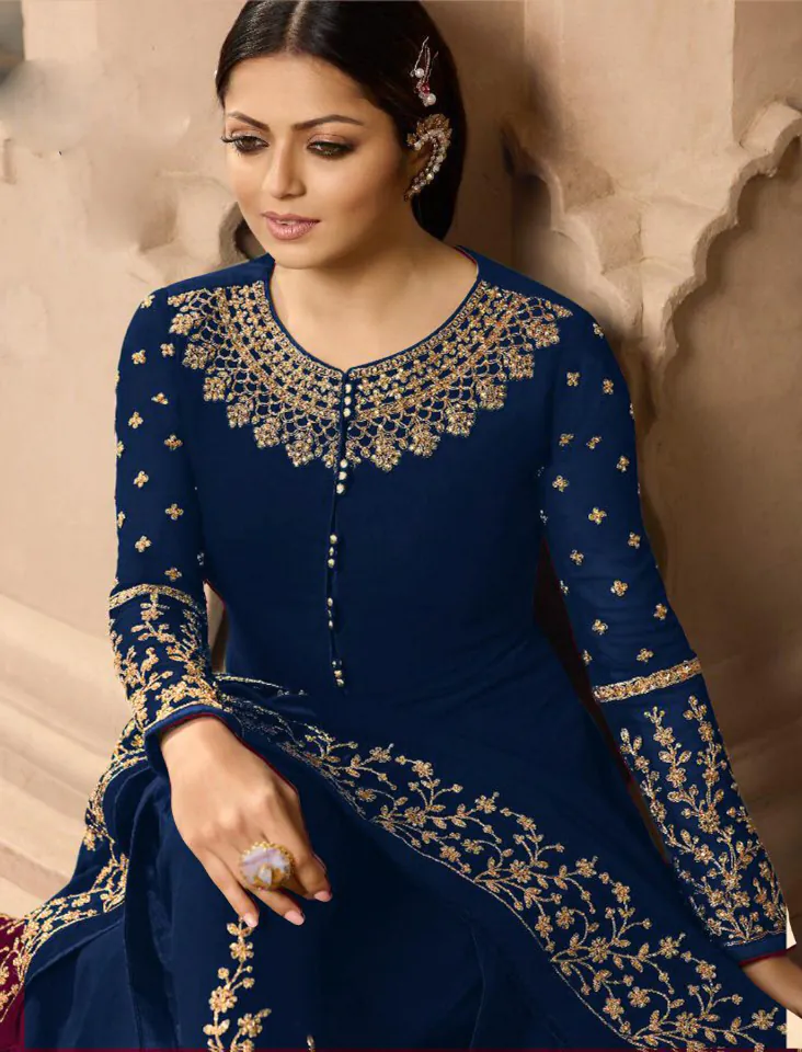 LT NITYA 3803 Navy Blue Color Georgette With Cording Work Sharara Suit Wedding, Festive, Party Events Etc. Expected Delivery 4-6 Working Days @1949/- | Jump Suits, Salwar suit, Casual Suits, Creative suits, Designer Suits, Palazzo Suits, Party Wear Suits, Patiala Suits, Straight Suits