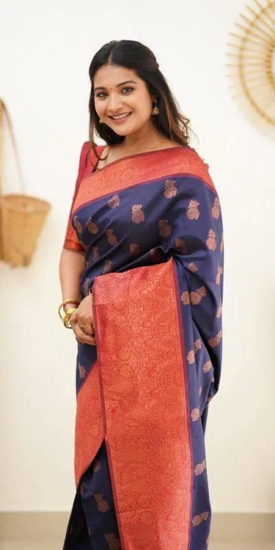 KP - 4061 Navy Blue Color Soft Lichi Silk Jacquard On All Over Saree Casual, Party Wear, Wedding, Events Etc. Expected Delivery 4-6 Working Days @1449/- | Designer Sarees, Sarees, Bollywood Sarees, Creative Sarees, Embroidered Sarees, Ethnic Saree, Modern Digital sarees, Party Wear Sarees
