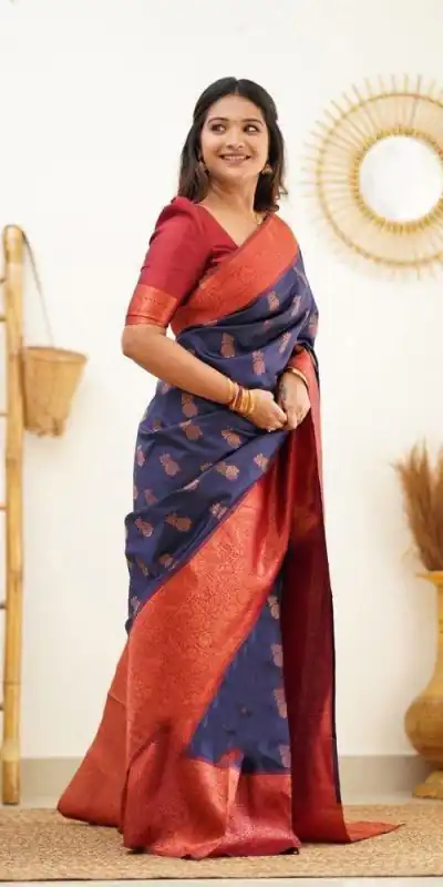 KP - 4061 Navy Blue Color Soft Lichi Silk Jacquard On All Over Saree Casual, Party Wear, Wedding, Events Etc. Expected Delivery 4-6 Working Days @1449/- | Designer Sarees, Sarees, Bollywood Sarees, Creative Sarees, Embroidered Sarees, Ethnic Saree, Modern Digital sarees, Party Wear Sarees