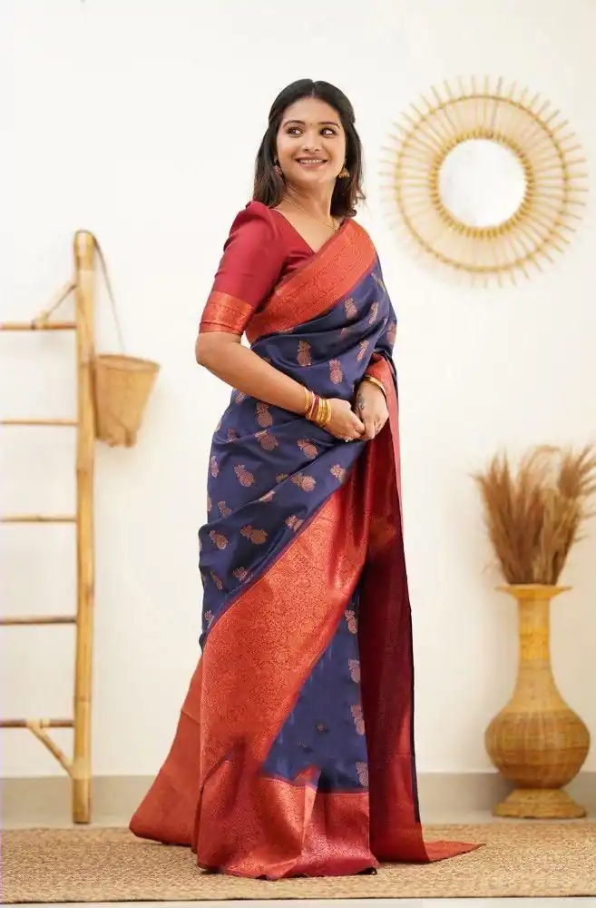 KP - 4061 Navy Blue Color Soft Lichi Silk Jacquard On All Over Saree Casual, Party Wear, Wedding, Events Etc. Expected Delivery 4-6 Working Days @1449/- | Designer Sarees, Sarees, Bollywood Sarees, Creative Sarees, Embroidered Sarees, Ethnic Saree, Modern Digital sarees, Party Wear Sarees