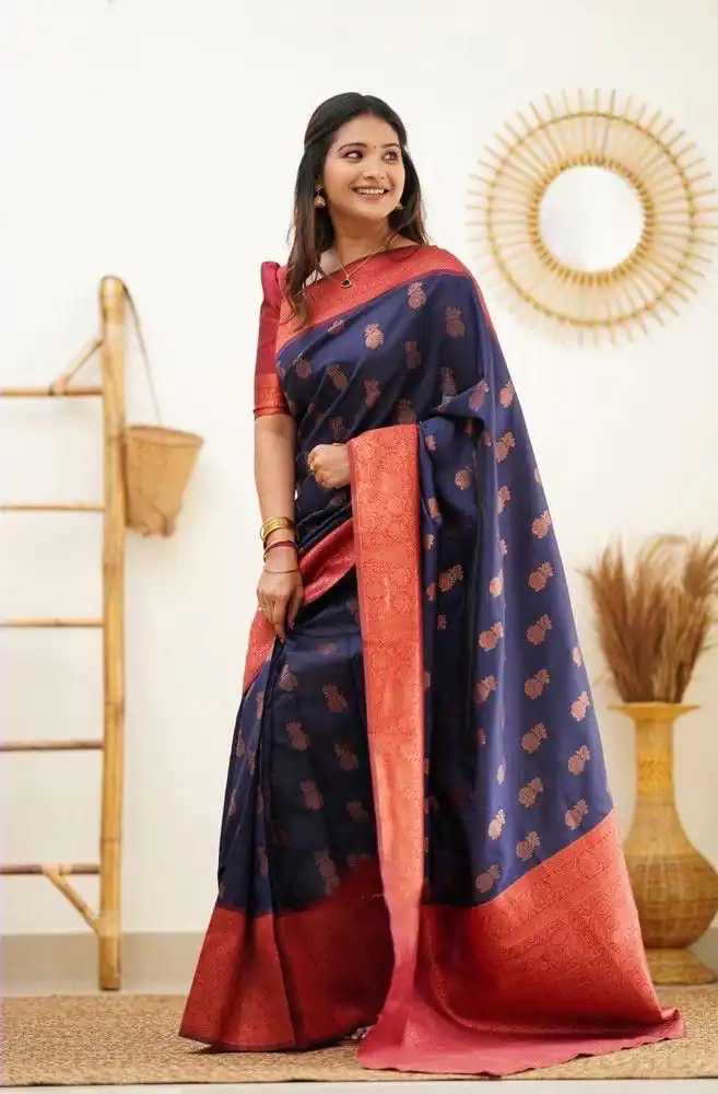 KP - 4061 Navy Blue Color Soft Lichi Silk Jacquard On All Over Saree Casual, Party Wear, Wedding, Events Etc. Expected Delivery 4-6 Working Days @1449/- | Designer Sarees, Sarees, Bollywood Sarees, Creative Sarees, Embroidered Sarees, Ethnic Saree, Modern Digital sarees, Party Wear Sarees