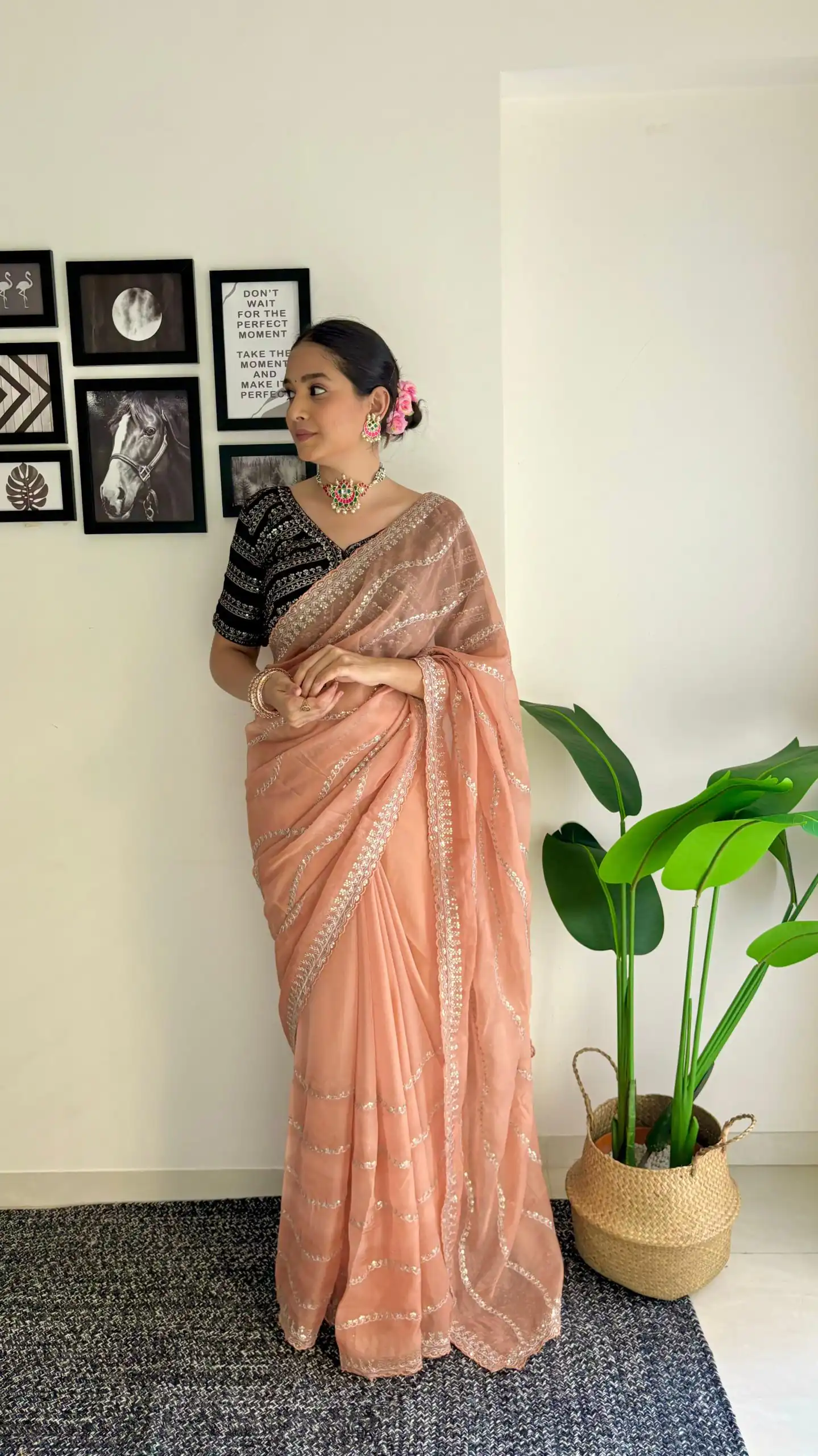AC BROWNIE Peach Color Soft Organza Zari With Sequence Saree Blouse :Heavy Velvet   Casual, Wedding, Festive, Events Expected Delivery 4-6 Working Days @1999 | Designer Sarees, Sarees, Bollywood Sarees, Creative Sarees, Embroidered Sarees, Ethnic Saree, Modern Digital sarees, Party Wear Sarees