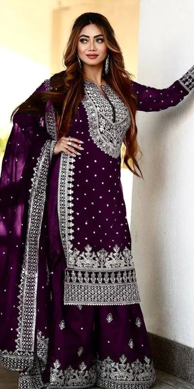 SSR 449 Purple Color Georgette Embroidery Sequence Salwar Suit Wedding, Party, Festive, Events Expected Delivery 4-6 Working Days @ 2049/- Only | Salwar suit, Casual Suits, Creative suits, Designer Suits, Party Wear Suits, Straight Suits