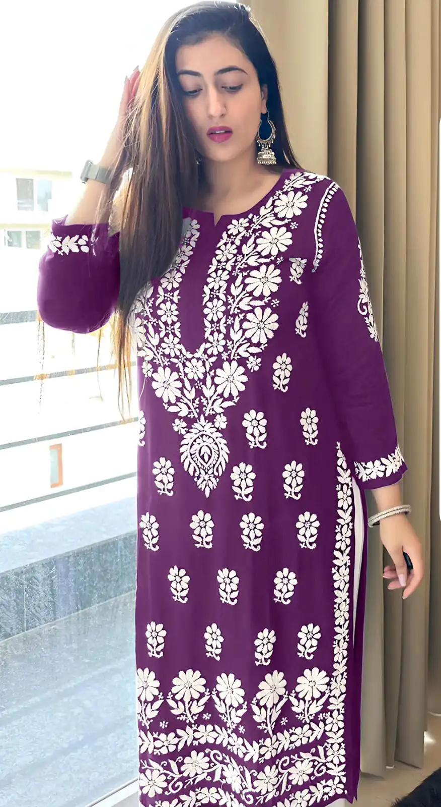 MJF 1023 Purple Color Heavy Rayon Cotton Style Embroidery Work Kurti Wedding, Party, Festive, Events Etc.   Expected Delivery 4-6 Working Days @1499/- | Kurti, Bollywood Kurti, Creative Kurtis, Designer Kurti, Party Wear Kurti, Selfie Kurti