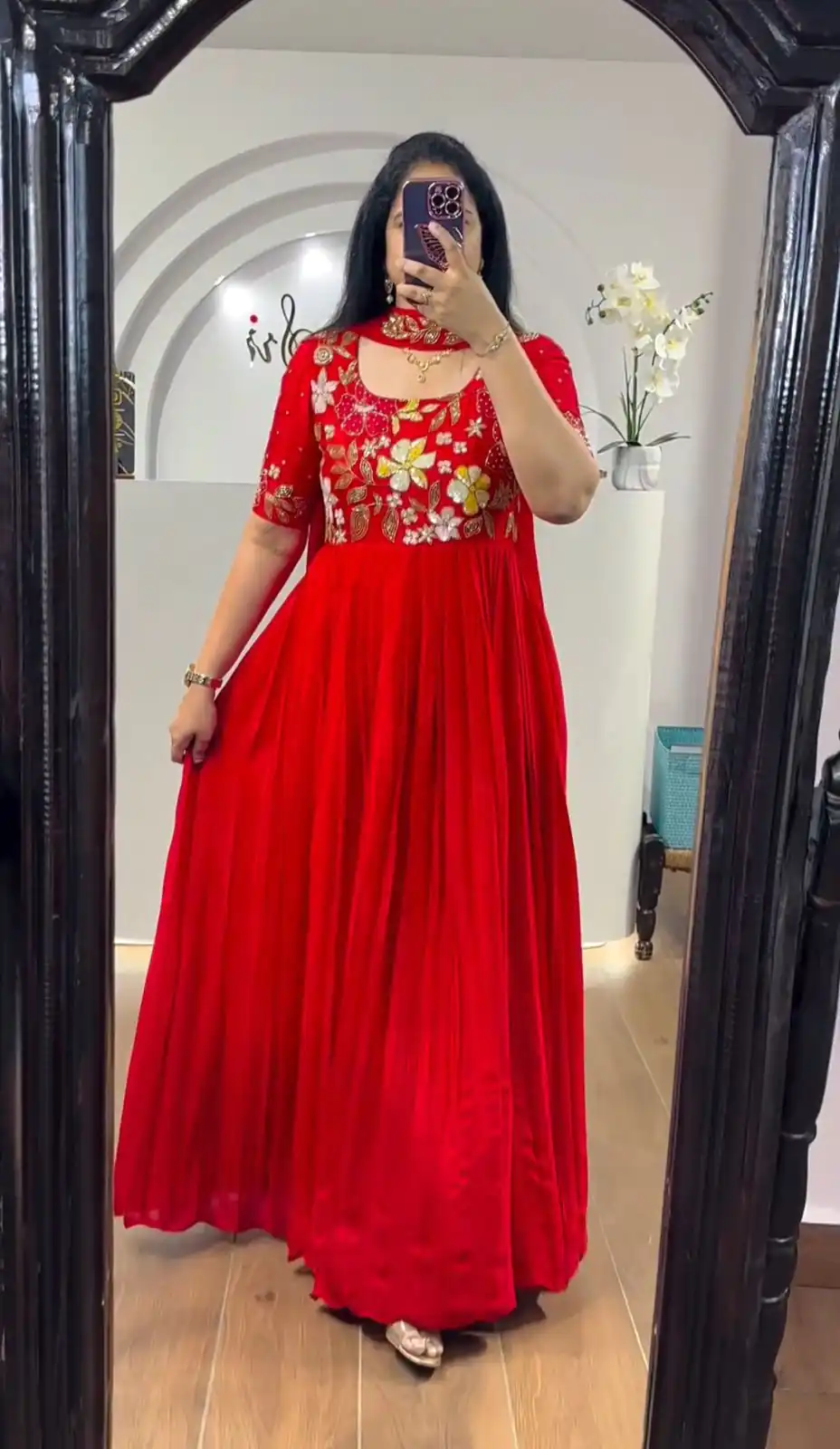 MF499 Red Color Faux Georgette Multi-Thread Embroidered Work Anarkali Suit Wedding, Party, Festive, Events Etc. Expected Delivery 4-6 Working Days @1599/- | Anarkali Suits, Bollywood Anarkali, Creative-Anarkali, Designer Anarkali, Embroidered Anarkali, Party Wear Anarkali, Boutique Collection, Dress Materials, Saree Materials