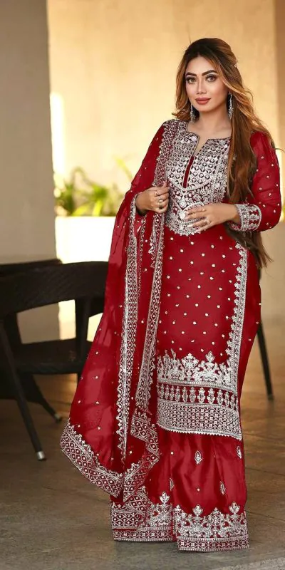 SSR 449 Red Color Georgette Embroidery Sequence Salwar Suit Wedding, Party, Festive, Events Expected Delivery 4-6 Working Days @ 2049/- Only | Salwar suit, Casual Suits, Creative suits, Designer Suits, Party Wear Suits, Straight Suits