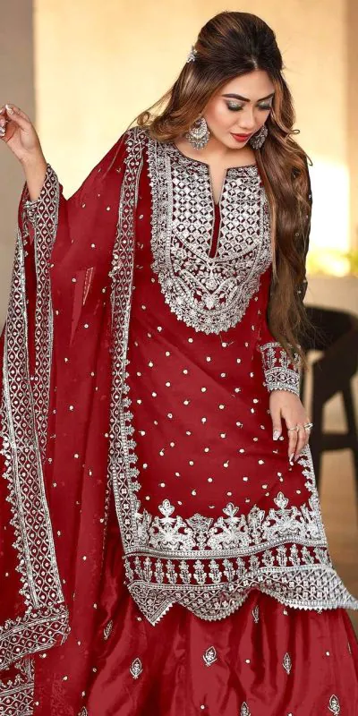 SSR 449 Red Color Georgette Embroidery Sequence Salwar Suit Wedding, Party, Festive, Events Expected Delivery 4-6 Working Days @ 2049/- Only | Salwar suit, Casual Suits, Creative suits, Designer Suits, Party Wear Suits, Straight Suits