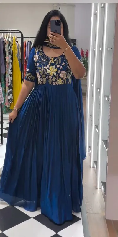 MF 499 Royal Blue Color Faux Georgette Multi-Thread Embroidered Work Anarkali Suit Wedding, Party, Festive, Events Etc. Expected 4-6 Working Days @1599/- | Anarkali Suits, Bollywood Anarkali, Creative-Anarkali, Designer Anarkali, Embroidered Anarkali, Party Wear Anarkali