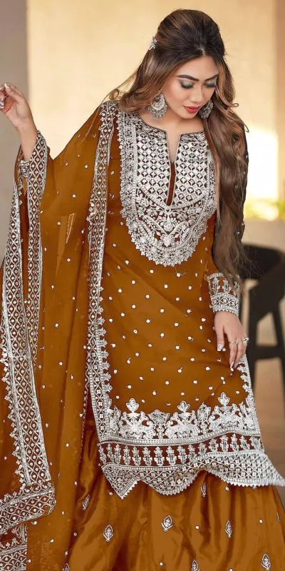 SSR 449 Rust Orange Color Georgette Embroidery Sequence Salwar Suit Wedding, Party, Festive, Events Expected Delivery 4-6 Working Days @ 2049/- Only | Salwar suit, Casual Suits, Creative suits, Designer Suits, Party Wear Suits, Straight Suits
