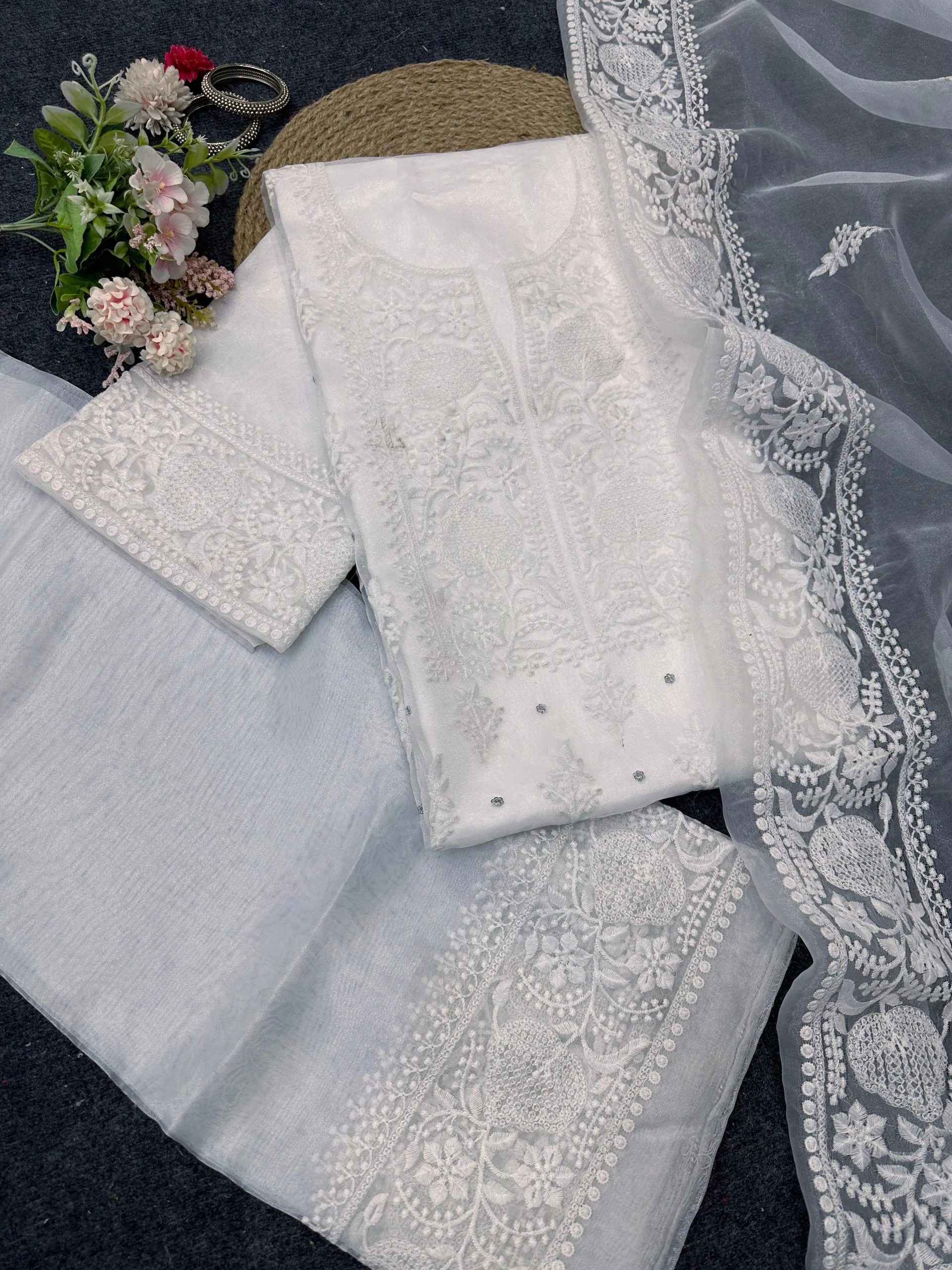 KD 1446 White Organza Silk Thread With Sequence Salwar Suit Casual, Party, Wedding, Festive, Events Etc. Expected Delivery 4-6 Working Days @1850/- | Salwar suit, Casual Suits, Creative suits, Designer Suits, Palazzo Suits, Party Wear Suits, Patiala Suits, Straight Suits