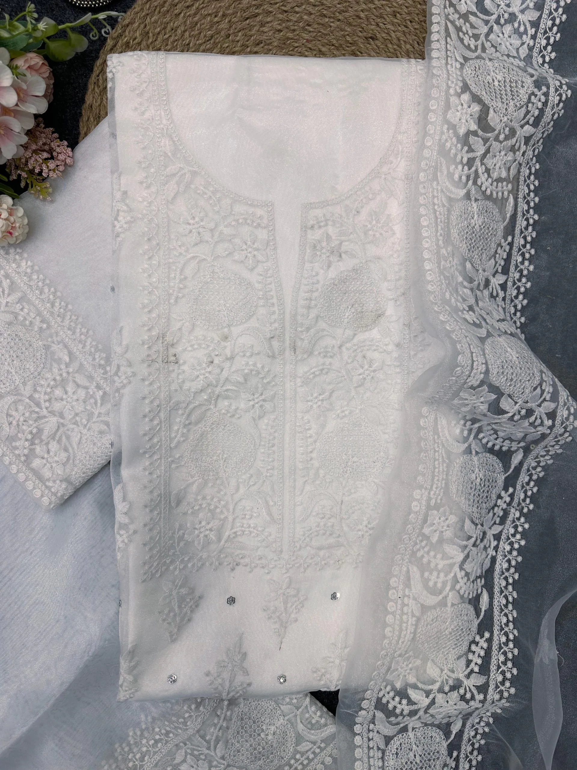 KD 1446 White Organza Silk Thread With Sequence Salwar Suit Casual, Party, Wedding, Festive, Events Etc. Expected Delivery 4-6 Working Days @1850/- | Salwar suit, Casual Suits, Creative suits, Designer Suits, Palazzo Suits, Party Wear Suits, Patiala Suits, Straight Suits