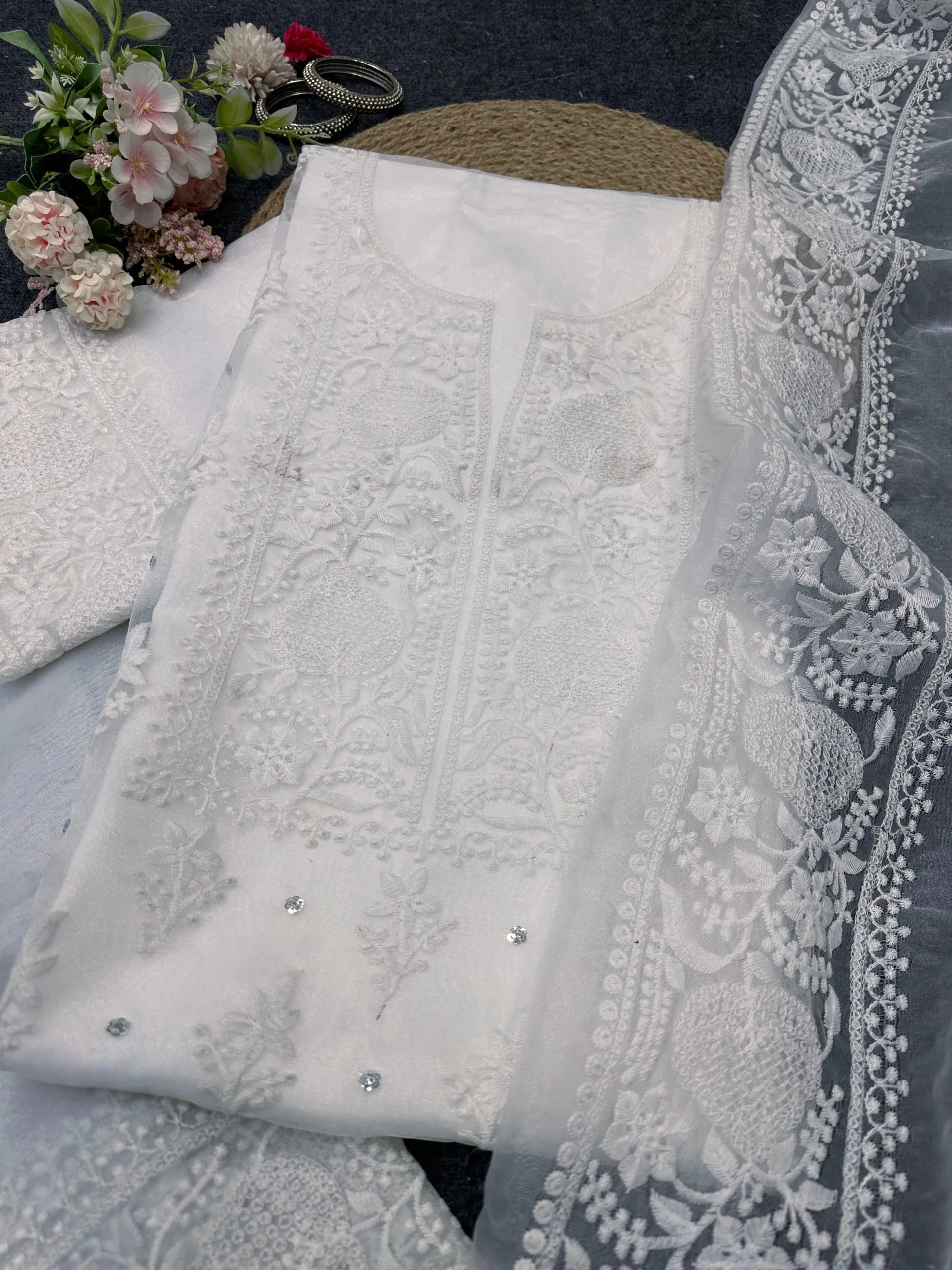 KD 1446 White Organza Silk Thread With Sequence Salwar Suit Casual, Party, Wedding, Festive, Events Etc. Expected Delivery 4-6 Working Days @1850/- | Salwar suit, Casual Suits, Creative suits, Designer Suits, Palazzo Suits, Party Wear Suits, Patiala Suits, Straight Suits