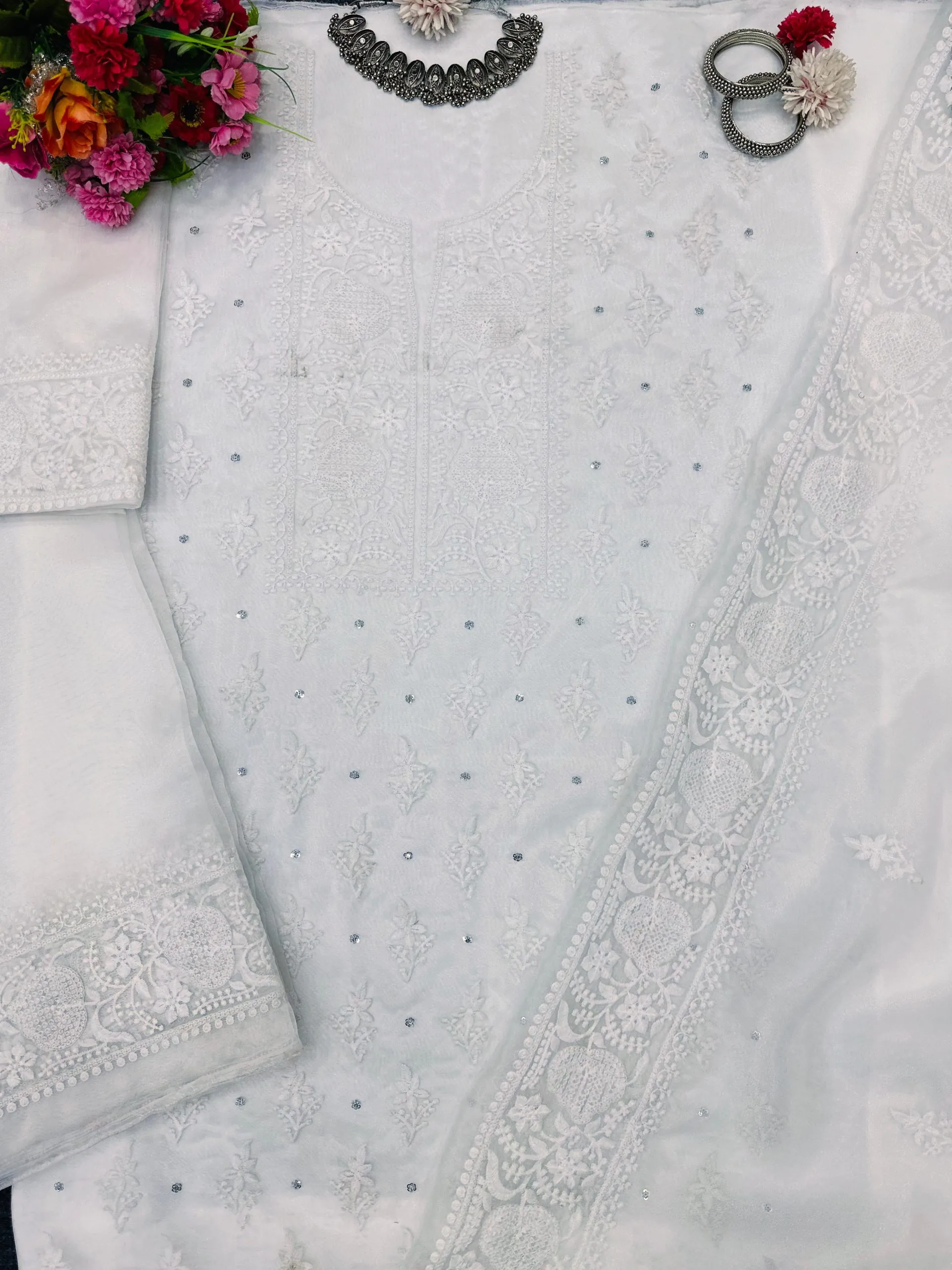 KD 1446 White Organza Silk Thread With Sequence Salwar Suit Casual, Party, Wedding, Festive, Events Etc. Expected Delivery 4-6 Working Days @1850/- | Salwar suit, Casual Suits, Creative suits, Designer Suits, Palazzo Suits, Party Wear Suits, Patiala Suits, Straight Suits