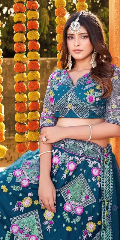 BD 1541 Blue Color Butterfly Net Sequins Embroidered Work Lehenga Choli Casual, Wedding, Festive, Events Expected Delivery 4-6 Working Days @2849 /- | Lehenga, Bollywood Lehenga, Creative Lehenga, Designer Lehenga, Embroidered Lehenga, Party Wear Lehenga