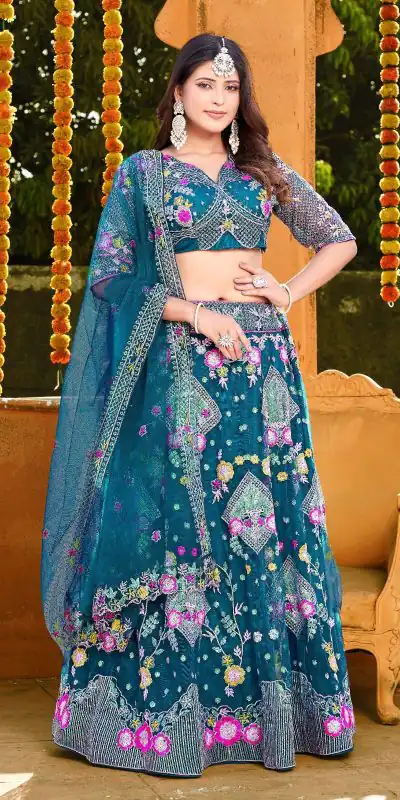 BD 1541 Blue Color Butterfly Net Sequins Embroidered Work Lehenga Choli Casual, Wedding, Festive, Events Expected Delivery 4-6 Working Days @2849 /- | Lehenga, Bollywood Lehenga, Creative Lehenga, Designer Lehenga, Embroidered Lehenga, Party Wear Lehenga