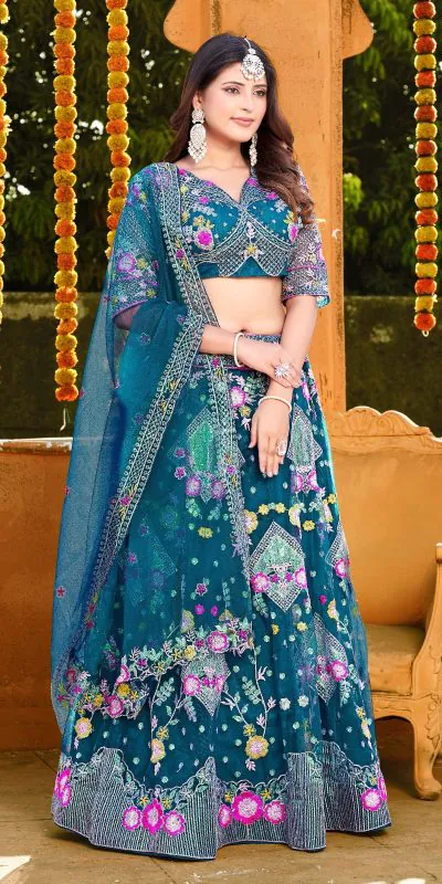 BD 1541 Blue Color Butterfly Net Sequins Embroidered Work Lehenga Choli Casual, Wedding, Festive, Events Expected Delivery 4-6 Working Days @2849 /- | Lehenga, Bollywood Lehenga, Creative Lehenga, Designer Lehenga, Embroidered Lehenga, Party Wear Lehenga