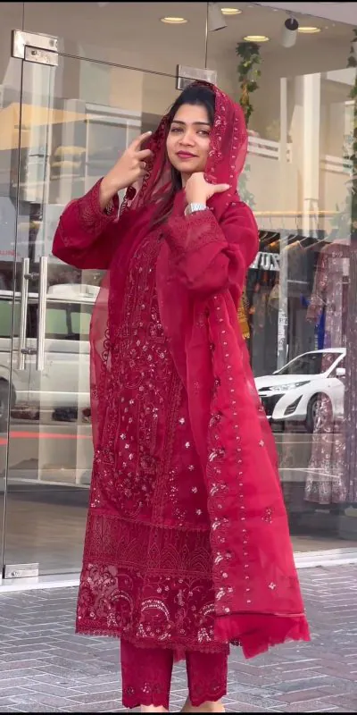 ST 151 Red Color Foix Organza Embroidery Sequences Work Salwar Suit Casual, Wedding, Party, Festive, Events Etc. Expected Delivery 4-6 Working Days @2050/- | Jump Suits, Salwar suit, Casual Suits, Creative suits, Designer Suits, Palazzo Suits, Party Wear Suits, Patiala Suits, Straight Suits