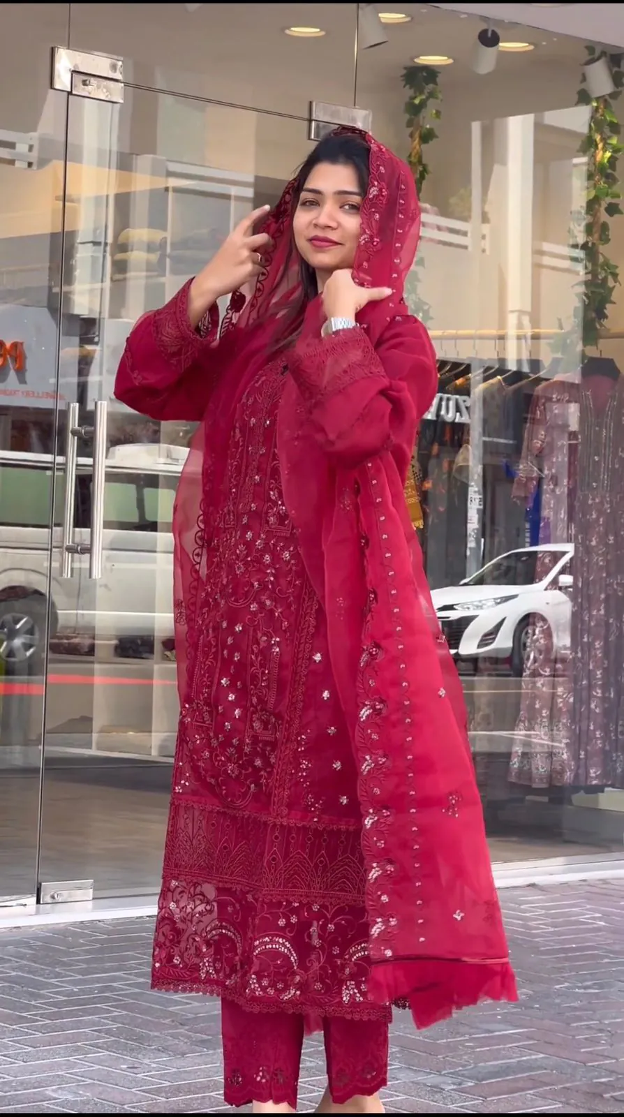 ST 151 Red Color Foix Organza Embroidery Sequences Work Salwar Suit Casual, Wedding, Party, Festive, Events Etc. Expected Delivery 4-6 Working Days @2050/- | Jump Suits, Salwar suit, Casual Suits, Creative suits, Designer Suits, Palazzo Suits, Party Wear Suits, Patiala Suits, Straight Suits
