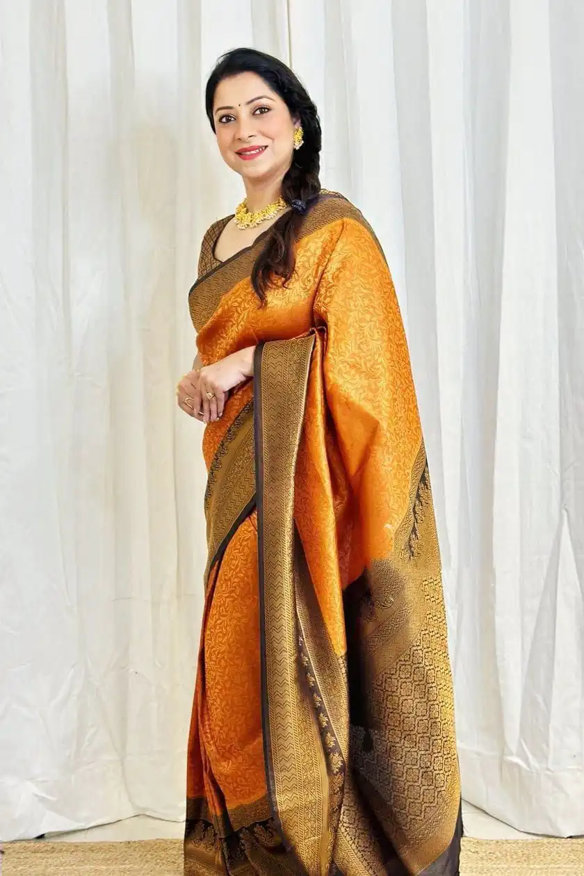 DDF 116 Orange Color Soft Lichi Silk Ordinary Design Rich Pallu Saree Casual, Party Wear, Events, Festivals Etc. Expected Delivery 4-6 Working Days 1499/ | Designer Sarees, Sarees, Bollywood Sarees, Creative Sarees, Embroidered Sarees, Ethnic Saree, Modern Digital sarees, Party Wear Sarees
