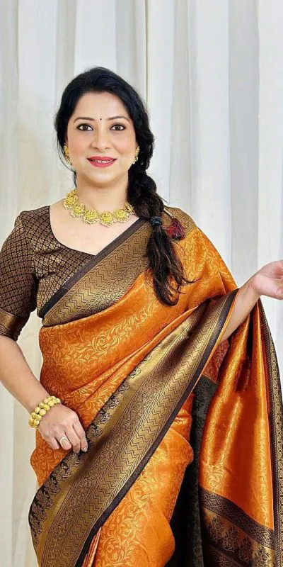 DDF 116 Orange Color Soft Lichi Silk Ordinary Design Rich Pallu Saree Casual, Party Wear, Events, Festivals Etc. Expected Delivery 4-6 Working Days 1499/ | Designer Sarees, Sarees, Bollywood Sarees, Creative Sarees, Embroidered Sarees, Ethnic Saree, Modern Digital sarees, Party Wear Sarees