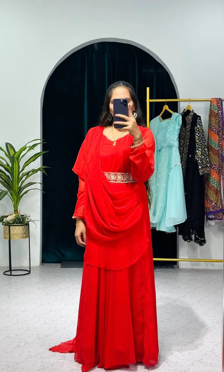 ST 1039 Red Color Faux Georgette Sequence New Stilly Gown Casual, Wedding, Party, Festive, Events Etc. Expected Delivery 4-6 Working Days @2199/- | Gowns, Bollywood Gowns, Creative Gowns, Designer Gowns, Embroidered Gowns, Party Wear Gowns, Straight Suits