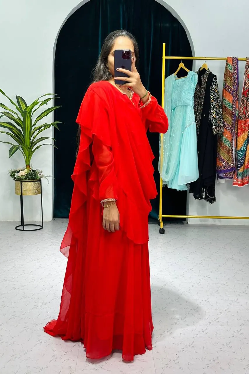 ST 1039 Red Color Faux Georgette Sequence New Stilly Gown Casual, Wedding, Party, Festive, Events Etc. Expected Delivery 4-6 Working Days @2199/- | Gowns, Bollywood Gowns, Creative Gowns, Designer Gowns, Embroidered Gowns, Party Wear Gowns, Straight Suits