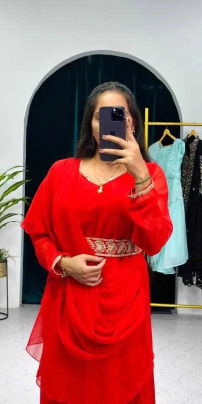 ST 1039 Red Color Faux Georgette Sequence New Stilly Gown Casual, Wedding, Party, Festive, Events Etc. Expected Delivery 4-6 Working Days @2199/- | Gowns, Bollywood Gowns, Creative Gowns, Designer Gowns, Embroidered Gowns, Party Wear Gowns, Straight Suits