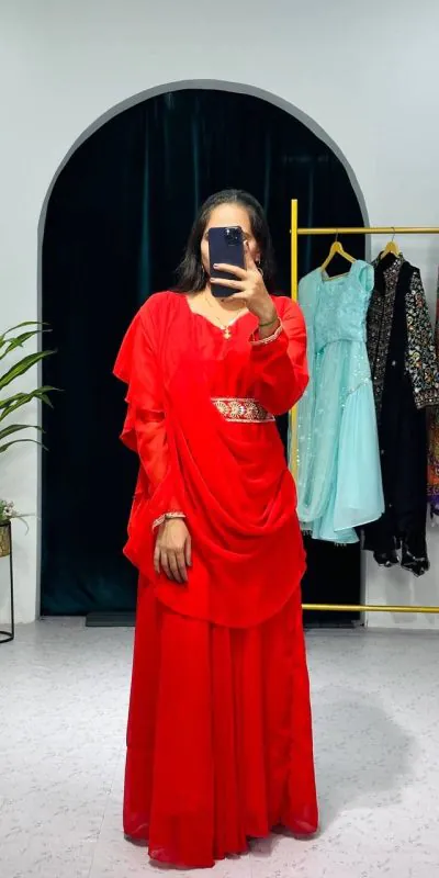 ST 1039 Red Color Faux Georgette Sequence New Stilly Gown Casual, Wedding, Party, Festive, Events Etc. Expected Delivery 4-6 Working Days @2199/- | Gowns, Bollywood Gowns, Creative Gowns, Designer Gowns, Embroidered Gowns, Party Wear Gowns, Straight Suits