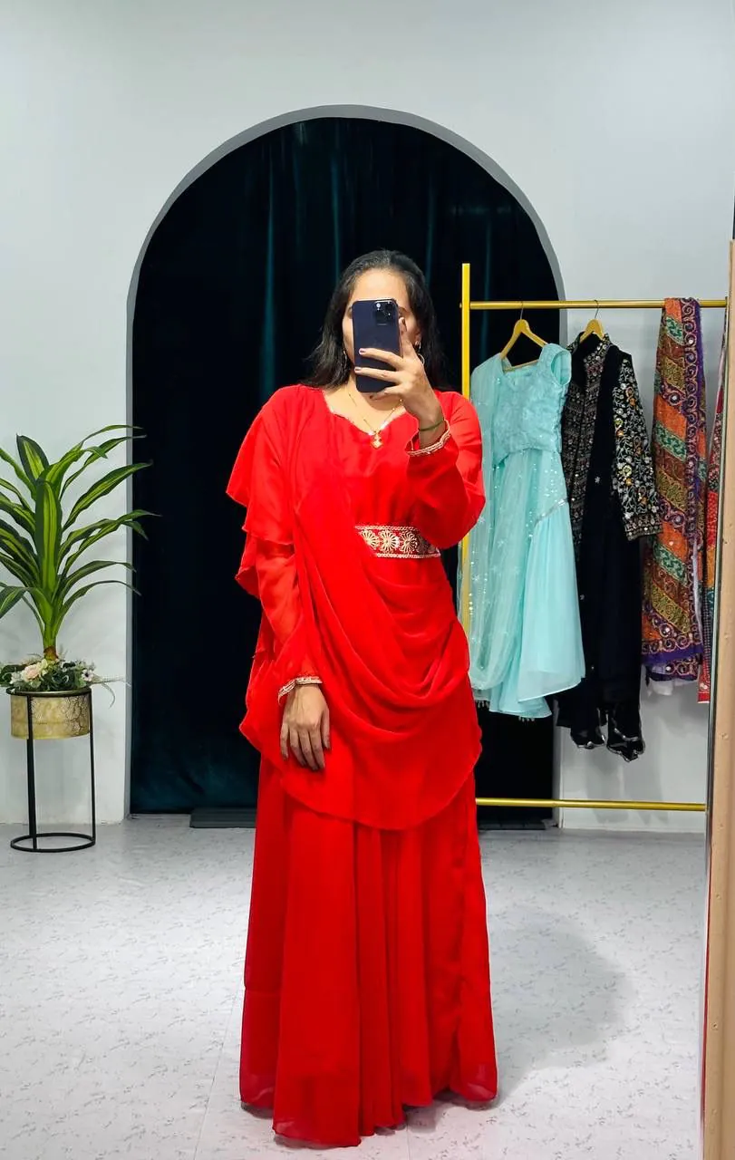 ST 1039 Red Color Faux Georgette Sequence New Stilly Gown Casual, Wedding, Party, Festive, Events Etc. Expected Delivery 4-6 Working Days @2199/- | Gowns, Bollywood Gowns, Creative Gowns, Designer Gowns, Embroidered Gowns, Party Wear Gowns, Straight Suits
