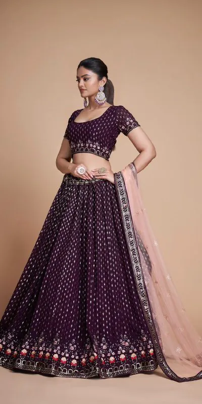RC 247 Coffee Color Heavy Georgette Embroidery Sequins Lehenga Choli Casual, Party Wedding, Festive, Events Etc. Delivery  4-6 Working Days 4999/- | Lehenga, Bollywood Lehenga, Creative Lehenga, Designer Lehenga, Embroidered Lehenga, Party Wear Lehenga