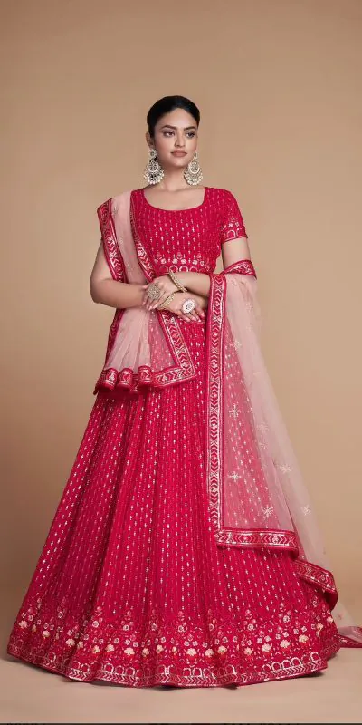RC 247 Red Color Heavy Georgette Embroidery Sequins Lehenga Choli Casual, Party Wedding, Festive, Events Etc. Delivery  4-6 Working Days 4999/- | Lehenga, Bollywood Lehenga, Creative Lehenga, Designer Lehenga, Embroidered Lehenga, Party Wear Lehenga