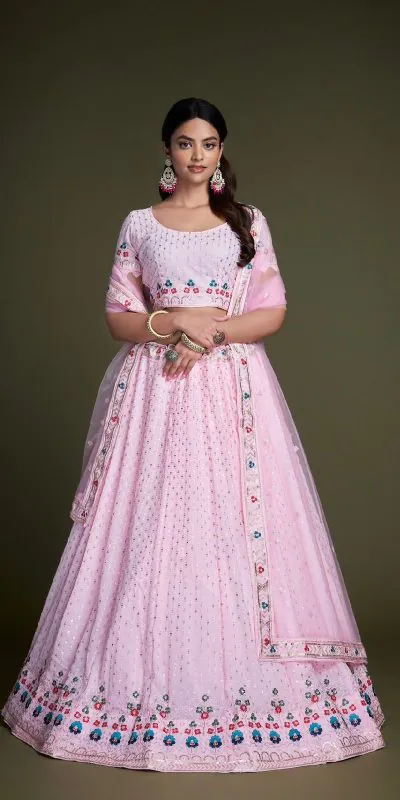 RC 247 Pink Color Heavy Georgette Embroidery Sequins Lehenga Choli Casual, Party Wedding, Festive, Events Etc. Delivery  4-6 Working Days 4999/- | Lehenga, Bollywood Lehenga, Creative Lehenga, Designer Lehenga, Embroidered Lehenga, Party Wear Lehenga