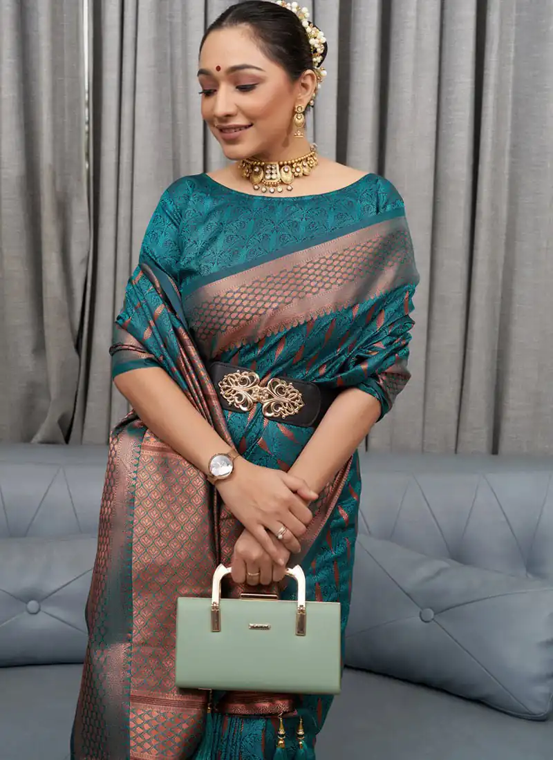 DDF 207 Peacock Green Color Pure Silk With Pure Zari Weaving Saree Casual, Party Wear, Events, Festivals Etc. Expected Delivery 4-6 Working Days 1499/- | Designer Sarees, Sarees, Bollywood Sarees, Creative Sarees, Embroidered Sarees, Ethnic Saree, Modern Digital sarees, Party Wear Sarees