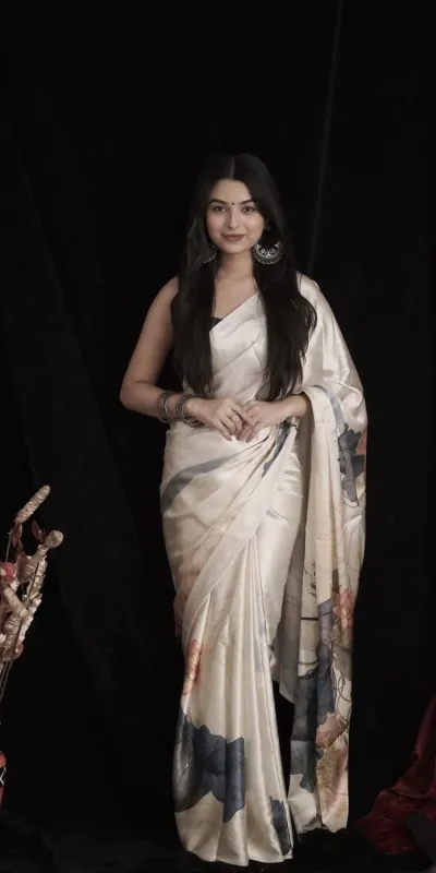 RM101 Cream Color Heavy Devsena Soft Silk Digital Printed Saree Casual, Party Wear, Wedding, Events Etc Delivery Expected.4-6 Working Days 1499/- | Designer Sarees, Sarees, Bollywood Sarees, Creative Sarees, Embroidered Sarees, Ethnic Saree, Modern Digital sarees, Party Wear Sarees
