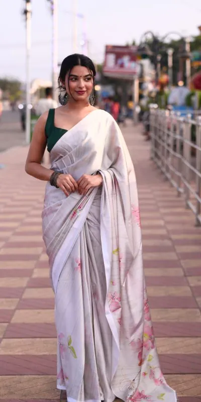 RM101 White Color Heavy Devsena Soft Silk Digital Printed Saree Casual, Party Wear, Wedding, Events Etc Delivery Expected.4-6 Working Days 1499/- | Designer Sarees, Sarees, Bollywood Sarees, Creative Sarees, Embroidered Sarees, Ethnic Saree, Modern Digital sarees, Party Wear Sarees