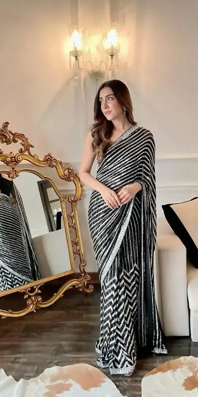 JR 601A Black & White Color Georgette Embroidery Sequence lace piping Work Saree Casual, Wedding, Festive, Events . Expected Delivery  4-6 Working Days @1749 | Designer Sarees, Sarees, Bollywood Sarees, Creative Sarees, Embroidered Sarees, Ethnic Saree, Modern Digital sarees, Party Wear Sarees