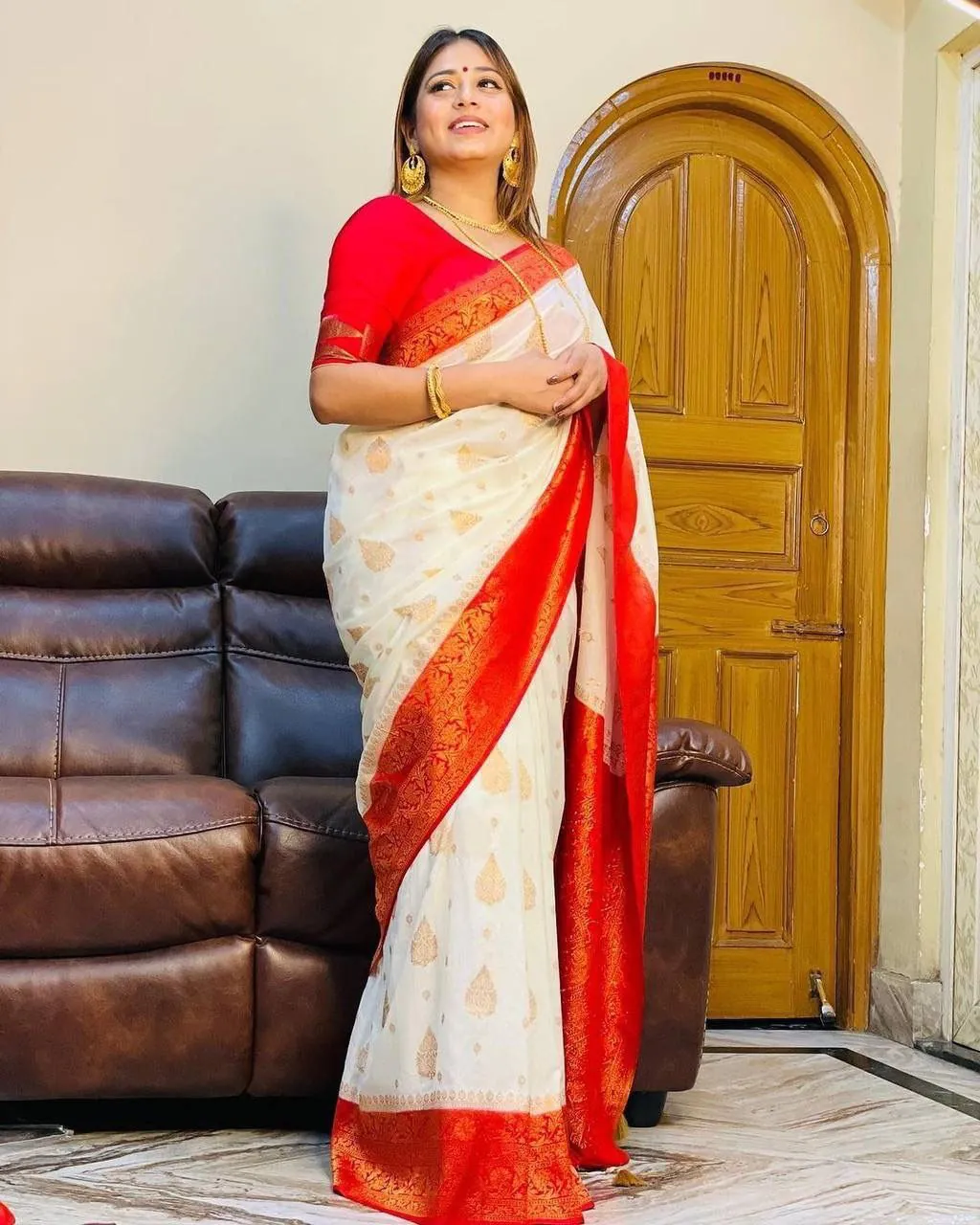DDF DURGA White Color Soft Lichi Silk Ordinary Design Rich Pallu Saree Casual, Party Wear, Events, Festivals Etc. Expected Delivery 4-6 Working Days 1499/- | Designer Sarees, Sarees, Bollywood Sarees, Creative Sarees, Embroidered Sarees, Ethnic Saree, Modern Digital sarees, Party Wear Sarees