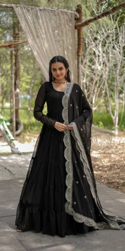  DC G38 Black  Color Garget With Full Sleeves Fancy lace Gown Casual, Wedding, Party, Festive, Events Etc. Expected Delivery 4-6 Working Days @1999/- | Gowns, Bollywood Gowns, Creative Gowns, Designer Gowns, Embroidered Gowns, Party Wear Gowns