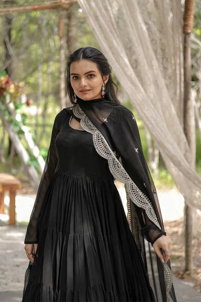  DC G38 Black  Color Garget With Full Sleeves Fancy lace Gown Casual, Wedding, Party, Festive, Events Etc. Expected Delivery 4-6 Working Days @1999/- | Gowns, Bollywood Gowns, Creative Gowns, Designer Gowns, Embroidered Gowns, Party Wear Gowns