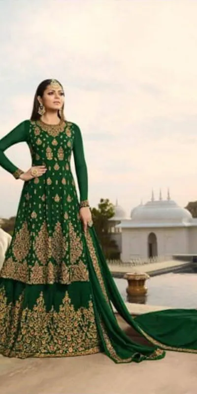 LT NITYA 3805 Green Color Georgette With Embroidery Work Sharara Suit Wedding, Festive, Party Events Etc. Expected Delivery 4-6 Working Days @2349/- | Jump Suits, Salwar suit, Casual Suits, Creative suits, Designer Suits, Palazzo Suits, Party Wear Suits, Patiala Suits, Straight Suits