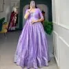 Stylish Lavender Color Jacquard Silk Floral weaving work Gown