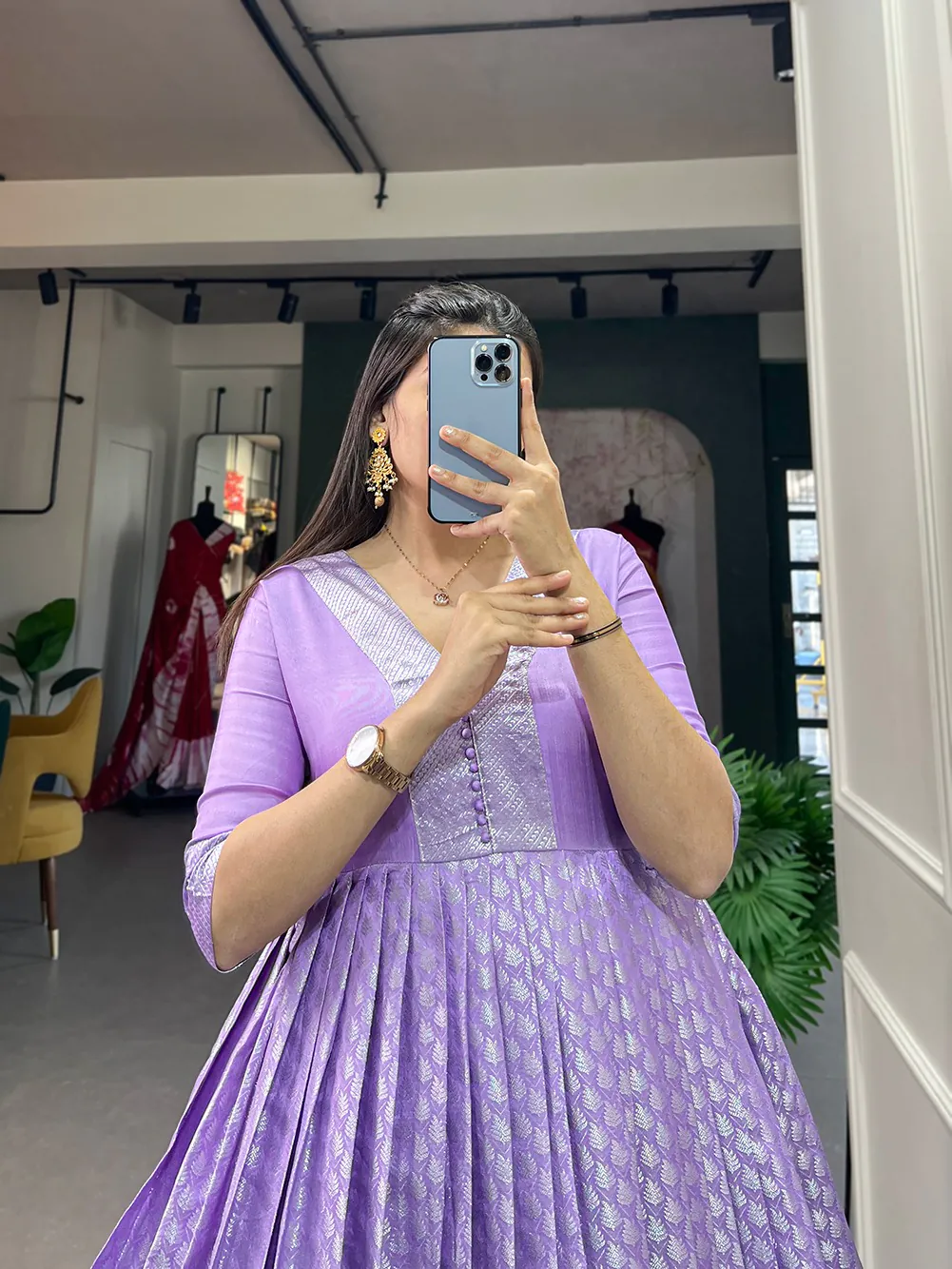 YNF 5321 Lavender Color Jacquard silk Floral weaving work Gown Casual, Wedding, Party, Festive, Events Etc. Expected Delivery 4-6 Working Days @1899/- | Gowns, Bollywood Gowns, Creative Gowns, Designer Gowns, Embroidered Gowns, Party Wear Gowns