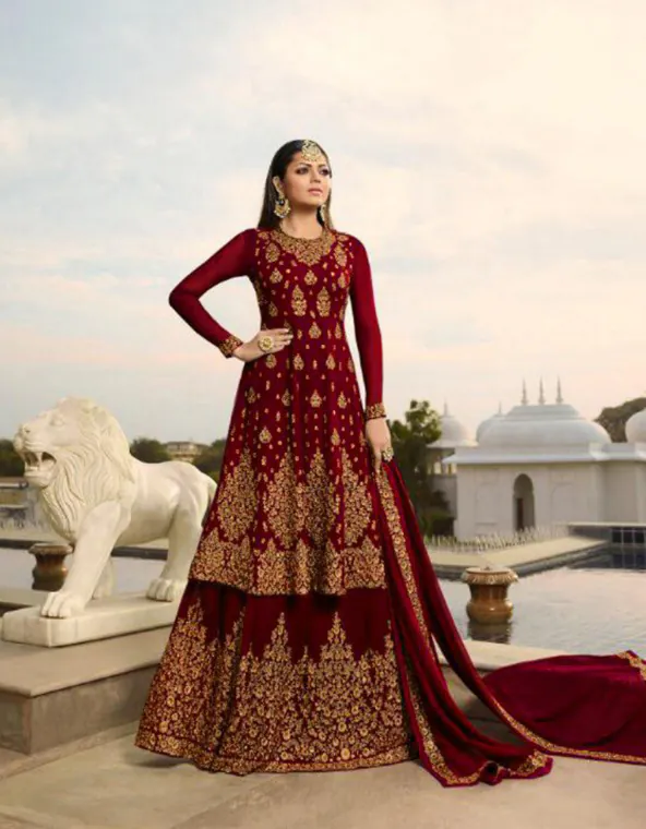 LT NITYA 3805 Red Color Georgette With Embroidery Work Sharara Suit Wedding, Festive, Party Events Etc. Expected Delivery 4-6 Working Days @2349/- | Jump Suits, Salwar suit, Casual Suits, Creative suits, Designer Suits, Palazzo Suits, Party Wear Suits, Patiala Suits, Straight Suits